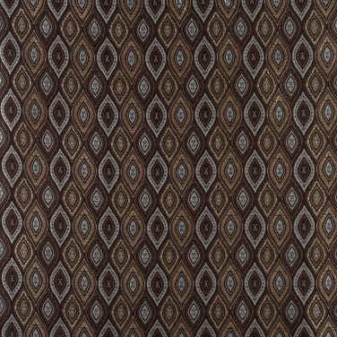 K0015F Brown Light Blue Gold Ivory Embroidered Pointed Oval Brocade Upholstery Fabric By The Yard