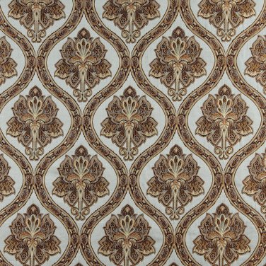 K0016A Light Blue Gold Brown Ivory Embroidered Traditional Brocade Upholstery Fabric By The Yard