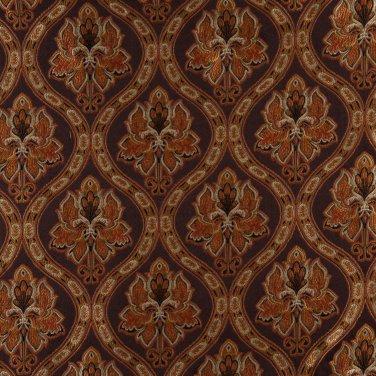 K0016B Brown Gold Persimmon Ivory Embroidered Traditional Brocade Upholstery Fabric By The Yard
