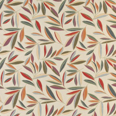 54"" Wide K0022A Red Orange Gold Green Blue Foliage Leaves Contemporary Upholstery Fabric By The Yar