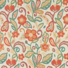 54"" Wide K0023A Teal, Green, Orange and Beige, Floral Contemporary Upholstery Fabric By The Yard