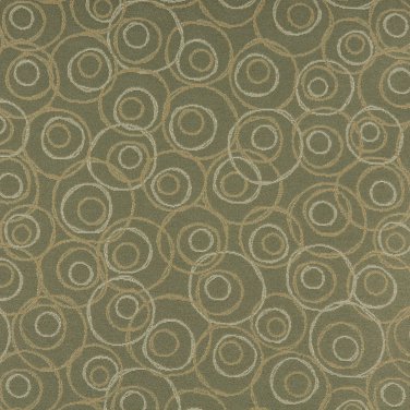54"" C584 Green, Gold and White, Overlapping Circles, Durable Upholstery Fabric By The Yard