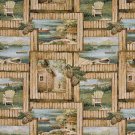 A002 Cabin Scene With Fishing Boat Chair Acorns Themed Tapestry Upholstery Fabric By The Yard