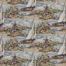 54"" Wide A005 Sailboats Wavy Water Docks Lighthouse Themed Tapestry Upholstery Fabric By The Yard