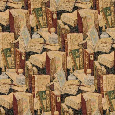 54"" Wide A008 Classic Books Writing Utensils Inkwells Themed Tapestry Upholstery Fabric By The Yard
