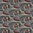 A012 Racing Cars Pit Crew Finish Checkered Flag Race Track Tapestry Upholstery Fabric By The Yard