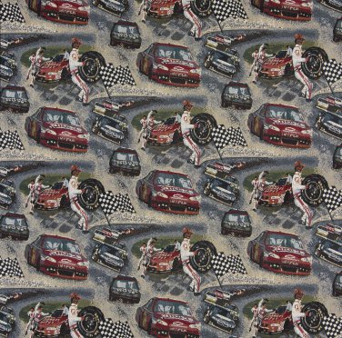 A012 Racing Cars Pit Crew Finish Checkered Flag Race Track Tapestry Upholstery Fabric By The Yard