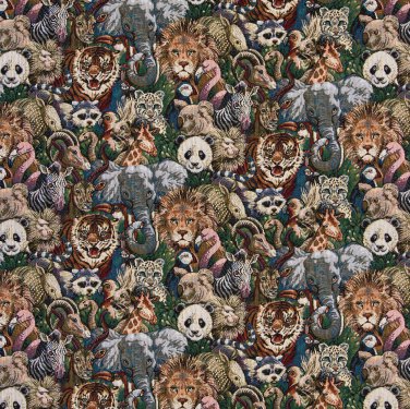A017 Lions Tigers Elephants Giraffes Pandas Zebras Pelicans Tapestry Upholstery Fabric By The Yard