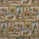 54"" Wide A023, Bears, Moose, Trees, Acorns and Fish, Themed Tapestry Upholstery Fabric By The Yard