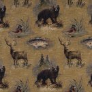 54"" Wide A027 Rustic Bears Fish Ducks Deer Trees Themed Tapestry Upholstery Fabric By The Yard