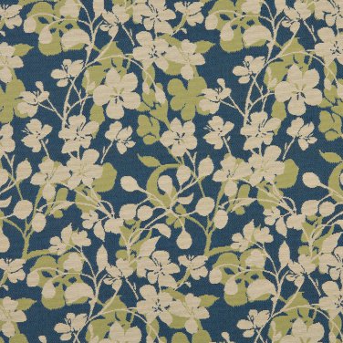 K0106A Beige Dark Blue Lime Green Floral Woven Indoor Outdoor Upholstery Fabric By The Yard