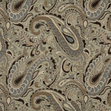 K0110A Brown Beige Light Blue Tan Paisley Woven Indoor Outdoor Upholstery Fabric By The Yard