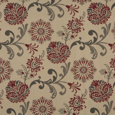 K0120A Red Gray Beige Floral Foliage Woven Indoor Outdoor Upholstery Fabric By The Yard