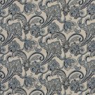 K0123A Navy Light Blue Beige Floral Foliage Woven Indoor Outdoor Upholstery Fabric By The Yard