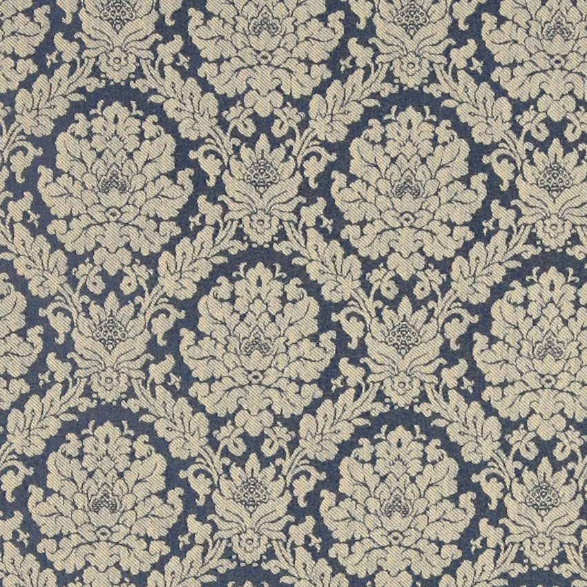 A451 Tan And Navy Blue Two Toned Floral Brocade Upholstery Fabric By ...