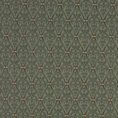 A477 Green, Red And Beige Waves Lines And Foliage Upholstery Fabric By The Yard | Width: 54""