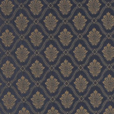 A491 Navy And Gold Two Toned Brocade Medallion Upholstery Fabric By The Yard | Width: 54""