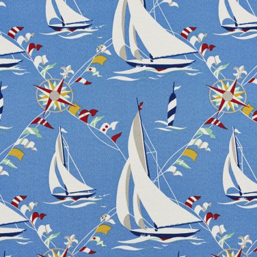 A203 Outdoor Indoor Upholstery Fabric By The Yard Compass Water Sailboats - Blue Red Green Yellow