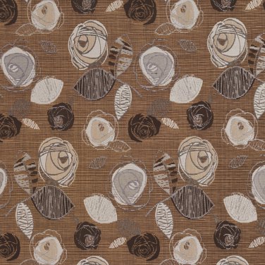 A373 Brown Ivory Beige Leaves Roses Tweed Textured Metallic Upholstery Fabric By The Yard