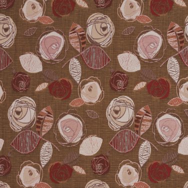 A376 Contemporary Red Pink Brown Leaves Roses Tweed Textured Metallic Upholstery Fabric By The Yard