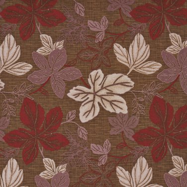 A392 Contemporary Red Pink Brown Large Leaves Textured Metallic Upholstery Fabric By The Yard