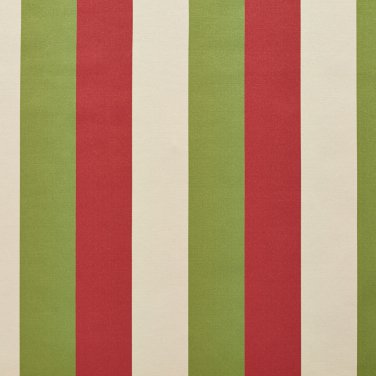 U0110G Red, Green And Ivory Thick 3 Color Stripes Silk Satin Look Upholstery Fabric By The Yard