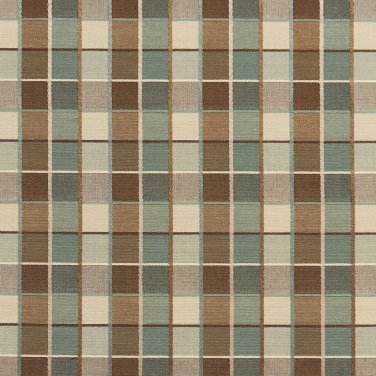 U0140E Teal, Brown And Cream Checkered Silk Satin Look Upholstery Fabric By The Yard