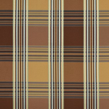 U0220C Gold Green Teal Brown Shiny Stripes Plaid Silk Look Upholstery Fabric By The Yard