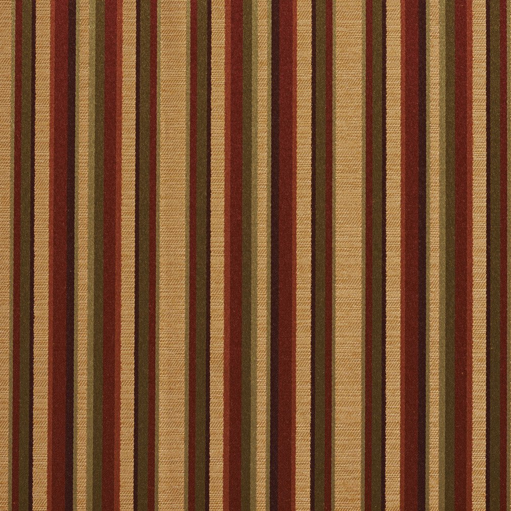 U0230B Burgundy, Gold And Green Shiny Thin Striped Silk Satin Look Upholstery Fabric By The Yard