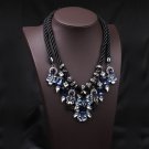 Fashion Double Ribbon Chain Blue Red Crystal Rhinestone Drop Statement Necklace