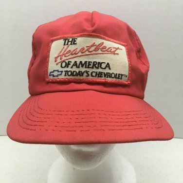 Vintage CHEVROLET CAP HAT Red  Embroidered Patch Heartbeat of America SnapBack