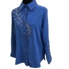 Bob Mackie Wearable Art Small Jacket Shirt Blouse Blue Faux Suede Bling NWT