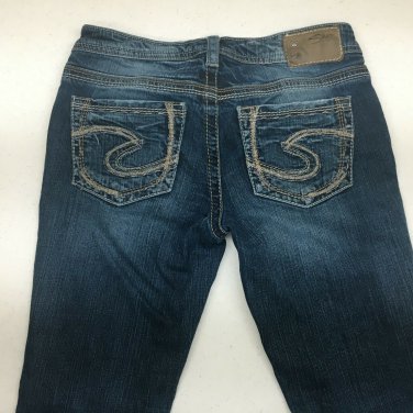 Silver Jeans AIKO 27x31 Mid Slim Thick Stitch Distressed Tapered Leg Mid Slim