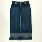 Denim Maxi Straight Skirt Frayed Medium Modest Side 7" Slits Button Fly 32 x 36
