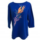 Bob Mackie Wearable Art Medium Blue Top Pullover Shirt Goldfish  Hong Kong