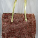 Sun N Sand Shoulder Tote Bag Handbag Purse Lined Woven Orange w Gold Trim