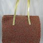 Sun N Sand Shoulder Tote Bag Handbag Purse Lined Woven Orange w Gold Trim