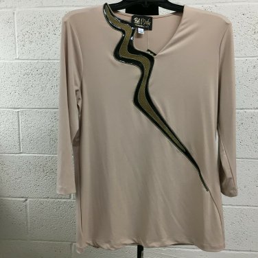 Bob Mackie Wearable Art  Small  Pullover Top Applique Beige Cream NWT