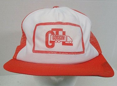 Vintage Mesh Snapback Trucker Hat  GOGGINS TRUCK LINES Orange White Cap USA