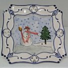 Snowman Square Plate Cut Outs White Cream Signed Numbered Christmas