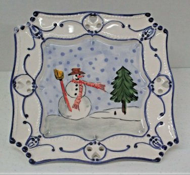 Snowman Square Plate Cut Outs White Cream Signed Numbered Christmas