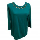 Bob Mackie Wearable Art Medium Teal Geometric Embroidered Pullover Hong Kong
