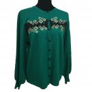 Bob Mackie Wearable Art Small Cardigan Sweater Teal Black Geometric