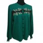 Bob Mackie Wearable Art Small Cardigan Sweater Teal Black Geometric