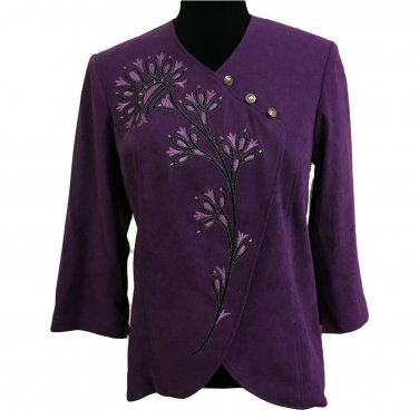 Bob Mackie Wearable Art Small Purple Lined Faux Suede Jacket Embroidered NWT