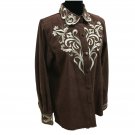 Bob Mackie Wearable Art Small Brown Faux Suede Embroidered Button Up Top Jacket