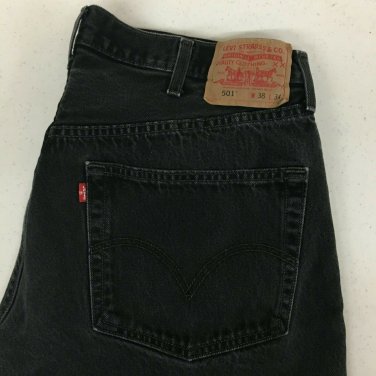 Levi's Black 501 Button Fly Jeans Straight Leg 100 Percent Cotton Mens 38x33