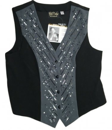 Bob Mackie Wearable Art Sequined Vest Small Gray and Black Faux Suede NWT