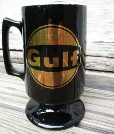 Gulf Oil Co Bunting Ware Pedestal Coffee Mug Buntingware Advertising Black Gold