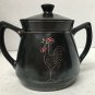 Black Redware Pitcher Cream Sugar 4 Piece Rooster Design Japan Vintage